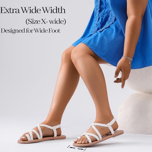 Image of Luoika Women's Wide Width Flat Sandals, Flip Flop Casual Strapy Sandals Slip on Summer Beach Shoes for Women.