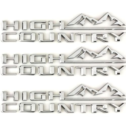 Image of 3X 2019-2026 Tahoe Compatible with Silverado High Country Tailgate Letter Logo Emblem 3D Badge Namaplate Replacement for High Country (Chrome Silver)