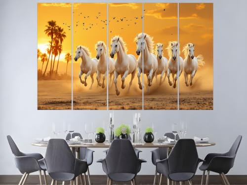 Image of Kyara Arts 7 Running Horses Vastu Wall Painting for Home & Office | Premium Multi Panel Wall Art | Symbol of Success, Growth & Positive Energy | Modern Living Room, Bedroon, Office Decor | perfect for Gifting | 30inchx50inch