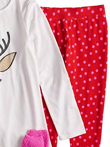 Girls White Reindeer Christmas Pajama set Holiday Sleep Set3
