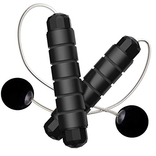 CyberDyer Weighted Jump Rope Tangle Free Cordless Jump Rope for Endurance Training Boxing MMA Suitable for Adults and Kids (Black without Weighted Iron Bars)