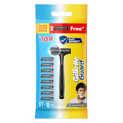 Image of Gillette Men Guard Manual Shaving Razor Blades - 8 Cartridges, 1 Razor