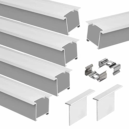 Image of (35x35mm LED Strip Light 1Meter Aluminium Rectangular Conciled Profile Light Channels with Diffused Cover, End Caps and Mounting Clips Without LED Straight Linear - Pack of 5