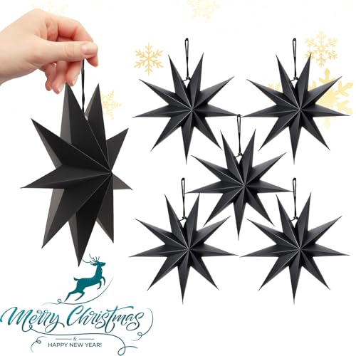 Kapokr 6 Stück Papiersterne Weihnachtsbaum Papierstern Schwarz 30cm...