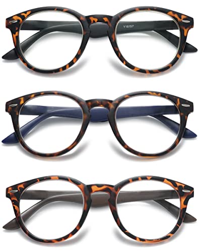 VEVESMUNDO Lesebrillen Damen Herren Rund Retro Nerd Groß Design Vollrand Federnscharnier Lesehilfe Sehhilfe Brillen mit dioptrien (+2.0, 3 Farben(Schwarz+Braun+Blau))
