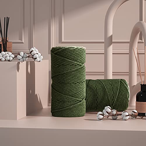 Image of ZUEXT Macrame Cord, Army Green, 5mm x 109yds Cotton String Macrame Yarn | 100% Natural Handmade, 4 Strands Twisted Cotton Rope, For Wall Hanging Plant Hangers Gift Wrapping Tapestry DIY Crafts, 100m