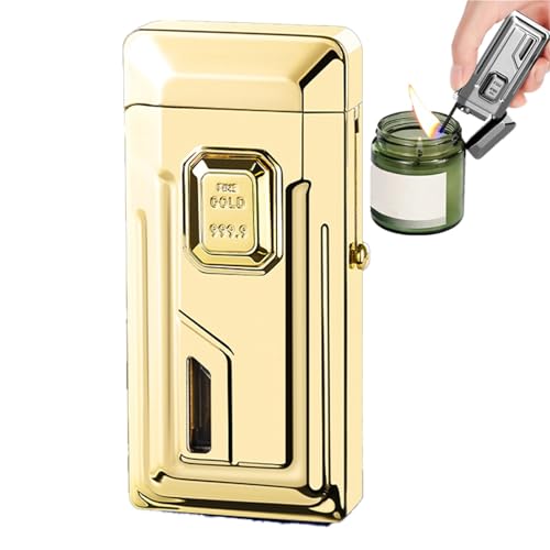 nopqw Encendedor retráctil de Doble Llama a Prueba de Viento con cámara de Aire Visible, portátil y con Llama Ajustable, Apto for Velas.(Gold)