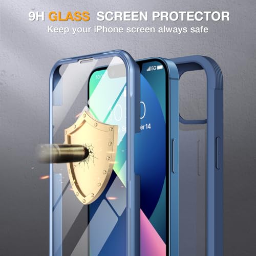 Image of Miracase for iPhone 13 mini Case 5.4 inch,Full-Body Protection,Clear Bumper Case with Built-in 9H Tempered Glass Screen Protector,Military-Grade Drop Protection Outdoor Phone Case for 13 mini,Dark Blue