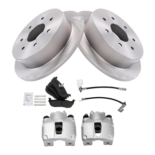 Image of TRQ Rear Brake Pad and Rotor Set Semi Metallic Calipers Compatible with 2000-2003 Ford F-150 2004 F-150 Heritage