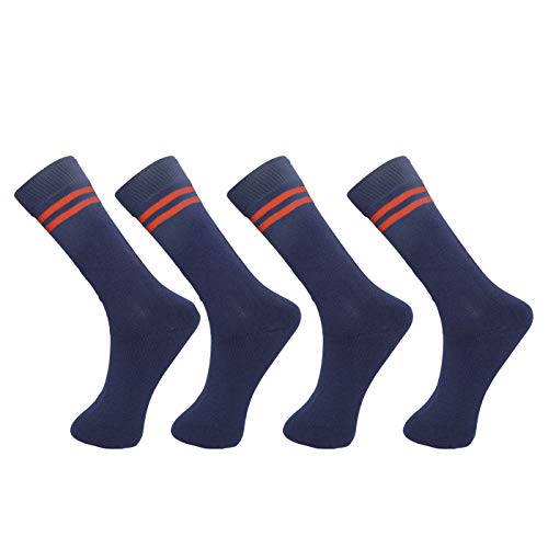 Image of RIWAZ SCHOOL LYCRA COTTON SOCKS FOR BOYS /GIRLS (PACK OF 5) FOR ALL AGE GROUPS-Navy Blue with Red stripes