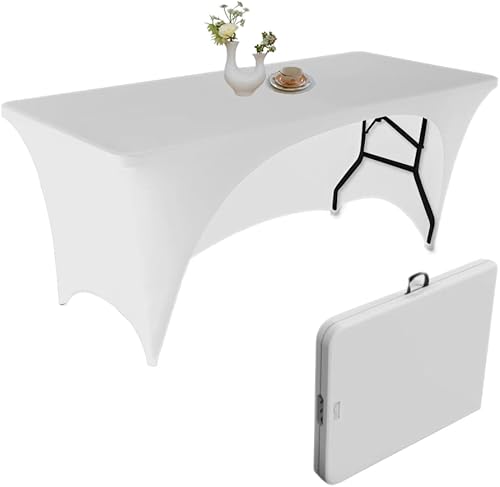 Miniatura 10 de Mantel elástico para mesas rectangulares de 6 pies, se adapta a mesas plegables de 6 pies, resistente y elástico resistente a las arrugas, elastano