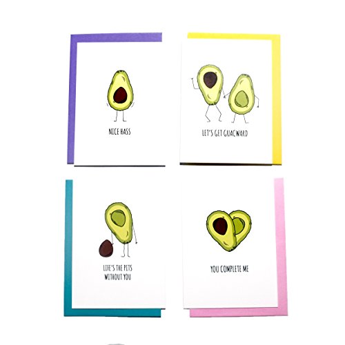 Avocado Cards- 4 pack of cards, each includes a temporary avocado tattoo