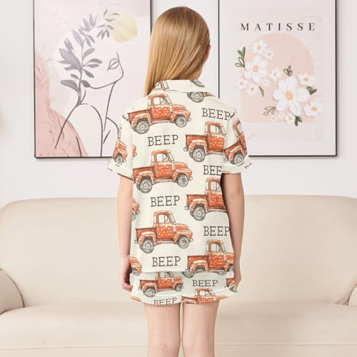 ALAZA Vintage Truck Beep Satin Pajamas Set Short Sleeve Button Down Sleepwear Summer Pjs 2 Piece4