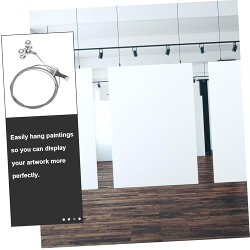 Image of POPETPOP Picture Rail Hanging System Hooks Adjustable Picture Hanging Wire for Frames 2-Piece Set Suitable for Home Gallery and Art Exhibitions Steel Wire Rope