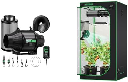 VIVOSUN Smart Air Filtration T4 Kit 4" and S336 3x3 Grow Tent, 36"x36"x72" High Reflective Mylar with Observation Window and Floor Tray for Hydroponics Indoor Plant