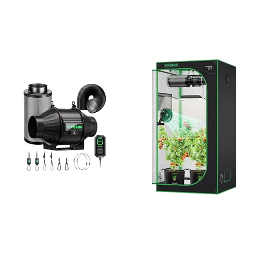 VIVOSUN Smart Air Filtration T4 Kit 4" and S336 3x3 Grow Tent, 36"x36"x72" High Reflective Mylar with Observation Window and Floor Tray for Hydroponics Indoor Plant