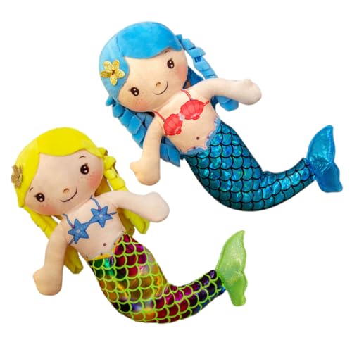 Gatuida 2 Piezas Muñecas Sirena de Algodón PP de Azul y Amarillo Muñecas Pequeñas para Niñas Juguetes Decorativos y Cojines Suaves para Sofá Cama o Coche