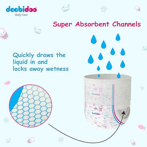 Image of Doobidoo Silky Soft Baby Pants Diapers - L Size | All Round Softness with Bubble Soft Topsheet & Anti-Leak Side Cuffs | High Absorbency for Comfort & Protection (9-14 kg) - Pack of 3 | 48 Count