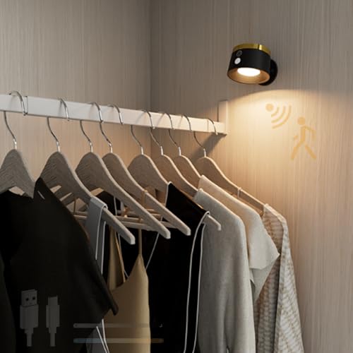 Aplique de pared LED interior negro con sensor de movimiento 120° recargable para pasillo