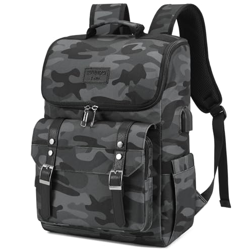 Image of YALUNDISI Vintage Backpack Travel Laptop Backpack with usb Charging Port for Women & Men College Backpack Fits 15.6 Inch Laptop Camouflage Gray