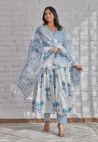 Image of ANNI Designer Women's Rayon Blend Printed Anarkali Kurta with Pant & Dupatta