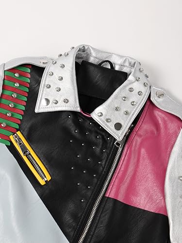 Bellivera Women's faux leather Motorcycle Jacket Zip up stand with Pockets3