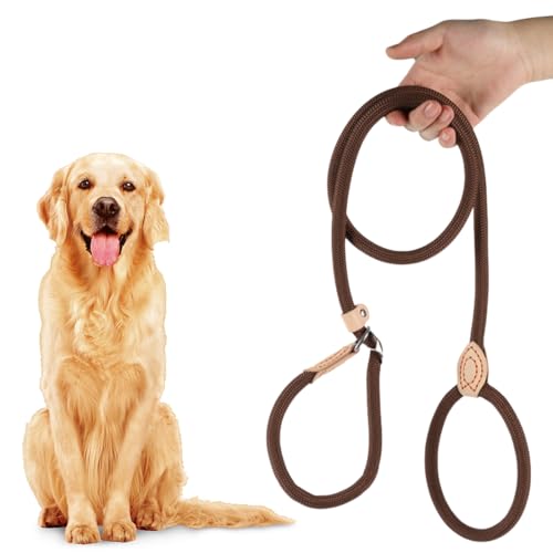 JYNVO Guinzaglio da Retriever da 180 cm per cani di taglia grande e piccola, guinzaglio per cani con fermo di trazione, collare con guinzaglio integrato, per addestramento cani Regolabile, marrone