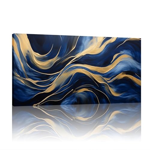 Décoration murale abstraite en marbre bleu et or JGGXHM sous cadre 25x50 cm pour salon