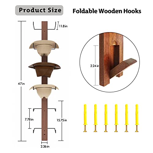 Yaoyiizy Cowboy Hat Rack - 6 Pieces Hat Holder For Cowboy Hats With 3 Wooden Board And Folding Wall Hooks, Black Western Rustic Metal Hat Storage Organizer Hangers For Wall #TOP5