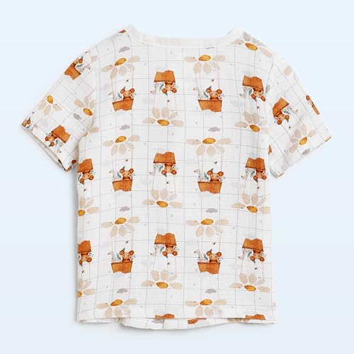 Image of The Boo Boo Club Kid'S 100% Muslin Organic Cotton Printed Button Shirt and Short Set | Half Sleeve Shirt | Summerwear Set | Kids Cothing Wear Set