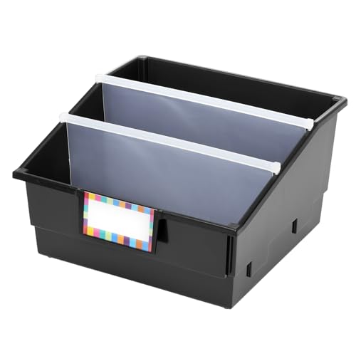 Image of Really Good Stuff Black Picture Book Classroom Library Bins, 4 Pack | 13.5 inch x 13.5 inch x 7.75, Large Plastic Bin Organizers for Book Organization, Documents, Files, Magazines