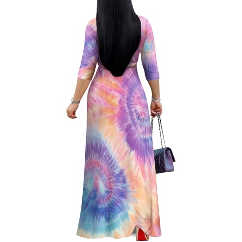 Image of PinkPatty Women's Print Maxi Dresses 3 /4 Sleeve Flowy Long Dress V Neck Wrap Tie Waist Sundress