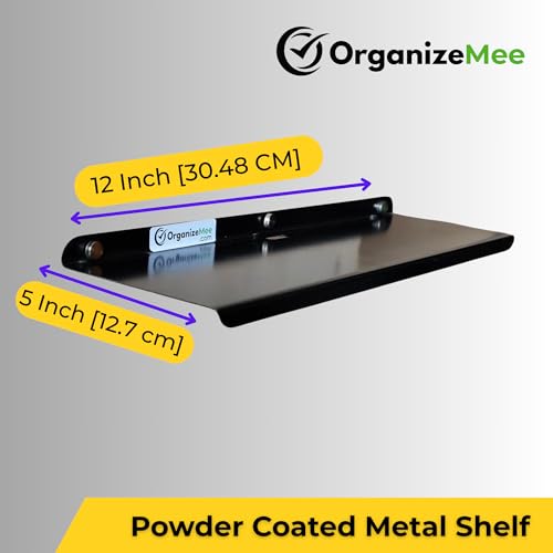 Image of 12 Inch Set 2 Black Wall Shelf - Metal Floating Shelf for Wall, Wall Mounted Shelves, Modern Wall Shelf for Bedroom & Living Room Storage, Minimalist Wall Mount Shelf (30.48 CM Long X 12 CM deep)