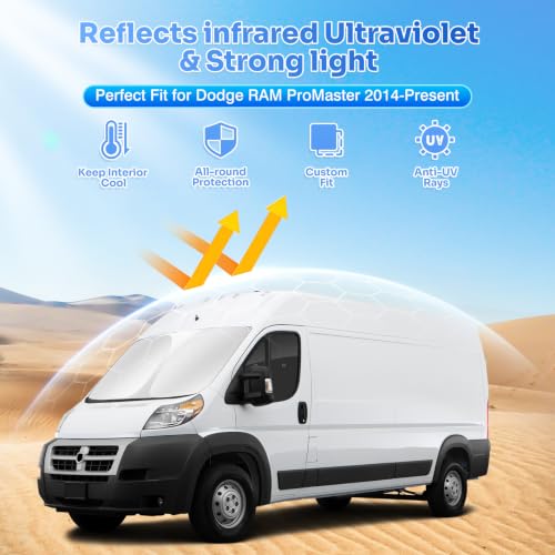Image of Canvcle Window Shades for 2014-2026 Dodge RAM ProMaster Accessories with Suction Cups Windshield Sun Shade Side Rear Window Covers Sunshade Sun Visor Shield Privacy Protection for Camping Black 5PCS