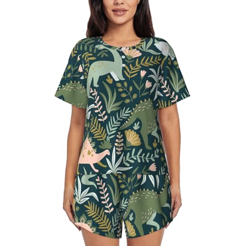 Pyjama dinosaure femme ensemble court d'été doux à col rond