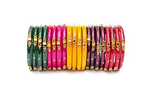 Swara Creations Traditional Glass Kada Bangles Set for women & girls Glossy Bangles Gemstone stone work Red Green Yellow Pink multicolor glass Kade
