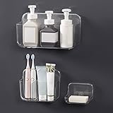Ettori Duschablage, Zahnbürstenhalter, Seifenschale, Duschzubehör-Set, Wandmontage ohne Bohren, selbstklebende Aufbewahrung für Badezimmer, Küche, 3er-Set