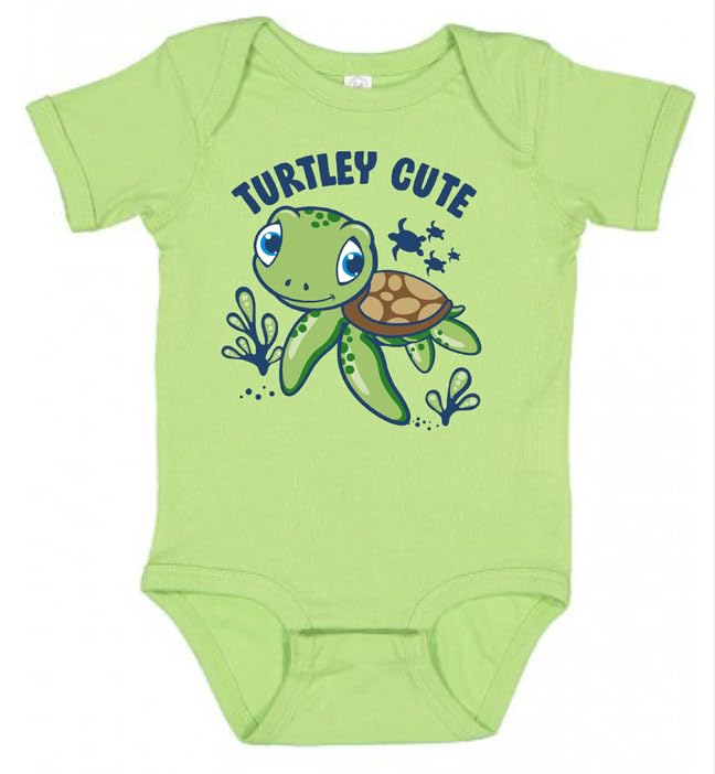 Gina Lou Printed - Turtley Cute - Mint Color Rompers for Unisex Baby - Crewneck, Short Sleeve Bodysuits3
