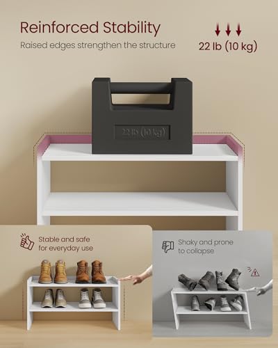 Image of VASAGLE Shoe Rack for Closet, Stackable Organizer Shelf | Stackable Shoe Organizer Shelf for Entryway, 2 Tiers, 11.7 x 24.4 x 14.2 Inches, White, CUSTOS Collection, ULBS062WZ01S