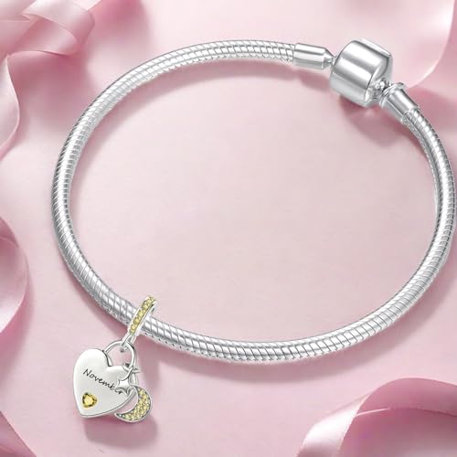 12 Months Birthstone Heart Charm Moon and Star Pendant Bead Compatible with Pandora Bracelet Women3