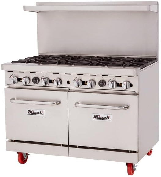 Migali C-RO8-NG 48" Natural Gas 8 Burner Range with 2 Ovens 277,000 BTU - CSA Certified Stainless Steel Exterior - Ideal for Commercial Kitchens