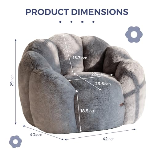 Image of MAXYOYO Bean Bag Chair for Adults, Floral Shaped Bean Bag Sofa, Ultra Soft Faux Fur Floor Sofa, Large Reading Chair for Living Room Bedroom, Dark Grey, Single