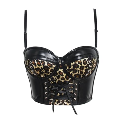 Corset léopard femme en cuir synthétique rigide taille S