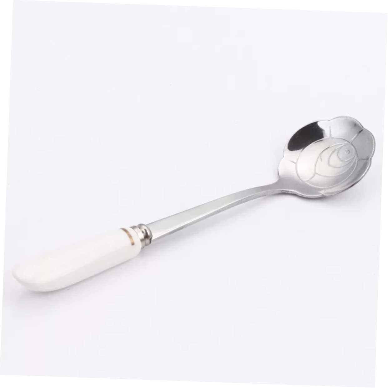 COLLBATH Coffee Stirring Spoon Petal Shaped Stainless Steel Ceramic Handle Long Handle Mixing Spoon Silverware