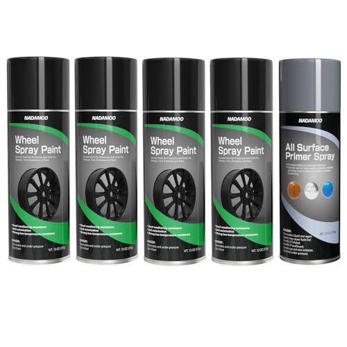 NADAMOO Gray Primer Spray and Gloss Black Wheel Spray Paint 4 Cans
