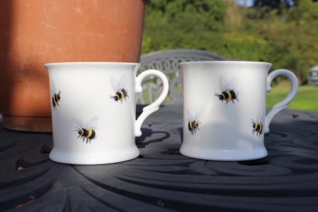 ROCK THE HOME Bees 2 Pack Small Tankard Mugs, White Fine English Bone China Cups, Made and Hand Decorated in England - Image 2