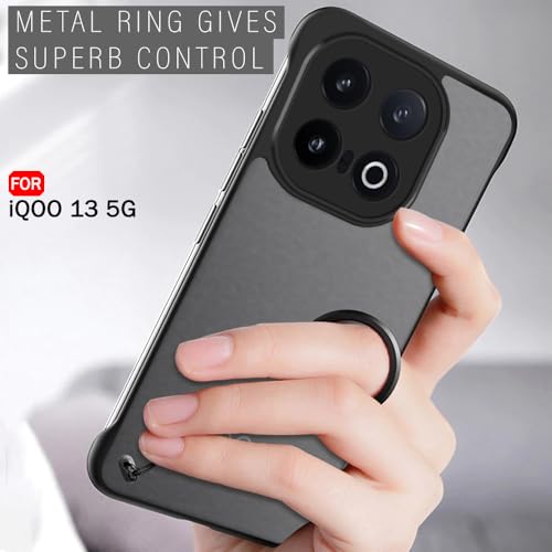 Image of TheGiftKart Hybrid Ultimate Slim Back Case Cover for iQOO 13 5G | Camera & Screen Protection | Frosted Matte Translucent Hard Back Case Cover for iQOO 13 5G (PC & TPU, Black Bumper)