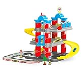 DOLU Full 3-Storey Car Park, Multi-Level Toy Garage Playset with Elevator, Ramps Track and 2 Metal Cars for Kids and Toddlers Ages 3+