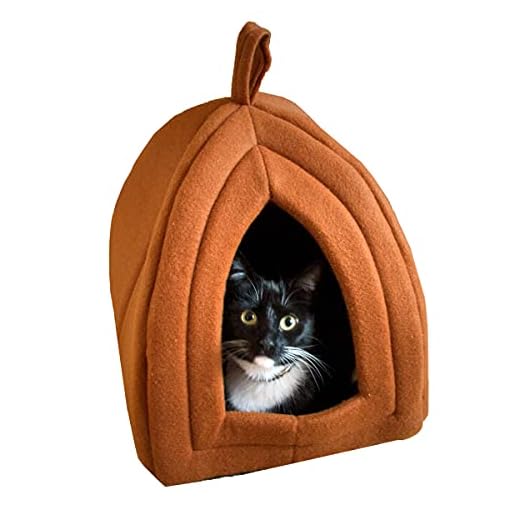 Pyramid - Cat Houses for Indoor Cats with Removable Foam Cat Bed for Kittens or Small Dogs by PETMAKER (Brown) 12 Inch