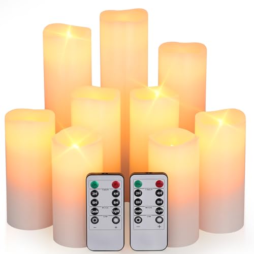 Bougie LED, 9 Bougie LED Flamme Vacillante Réaliste De(10,5cm 12,5cm 15cm 17,5cm 20cm 22cm), Fausse Bougies à Piles avec Télécommande et Minuteur pour Decoration...